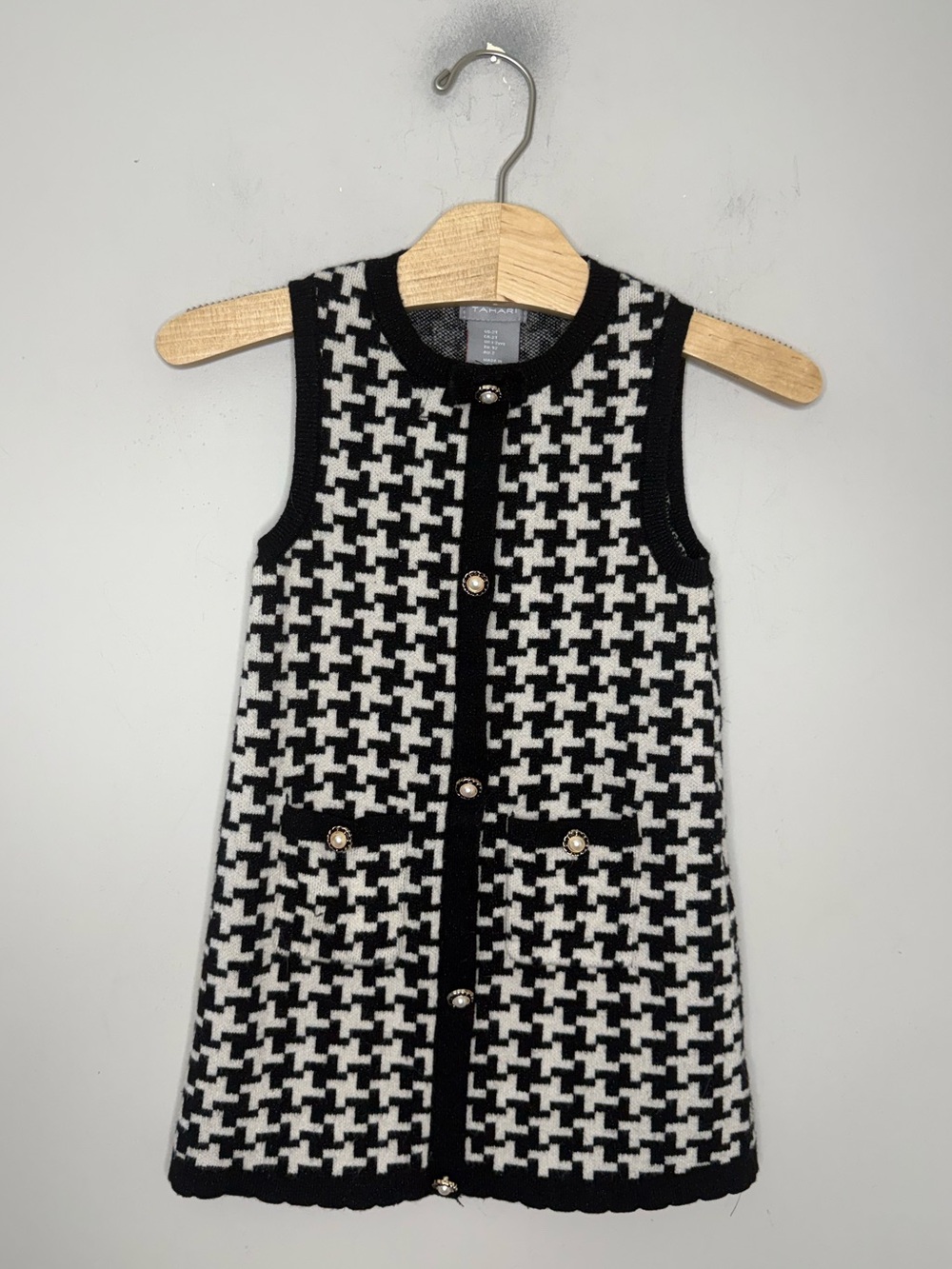 Black & White Houndstooth Knit Girls' Formal Dress